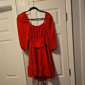 Red Puff-Sleeve Mini Dress❤️